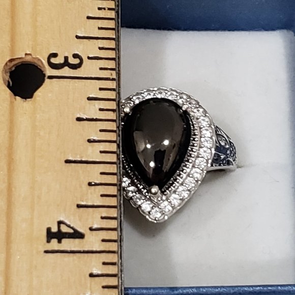 Elite Shungite/Zircon halo ring in Plat over 925 Sterling Silver sz  7 - Picture 3 of 5